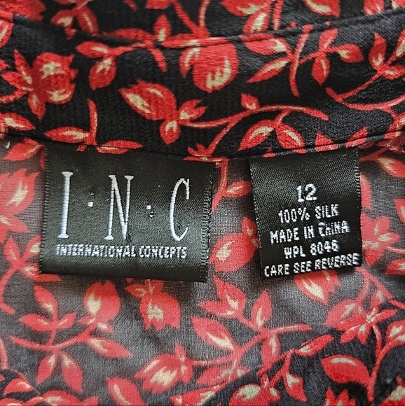 INC International Concepts silk mesh sheer floral office button-down shirt Sz 12 - Picture 5 of 5